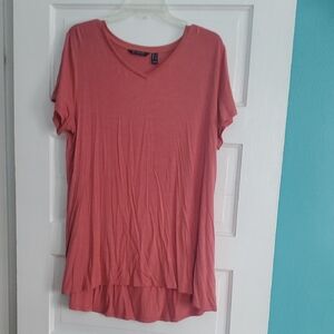H by Halston V-Neck Short Sleeve Top in Coral